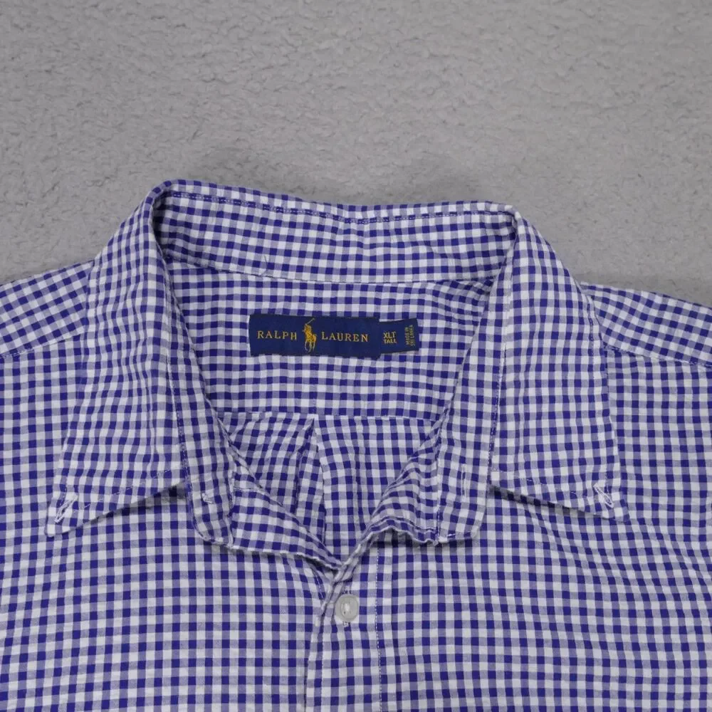 Polo Ralph Lauren Seersucker Button Down Shirt Mens XLT Blue Check